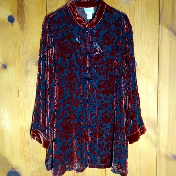 Yi Lin Tops - Yi Lin Sheer Silk/Velvet Mandarin Collar Tunic